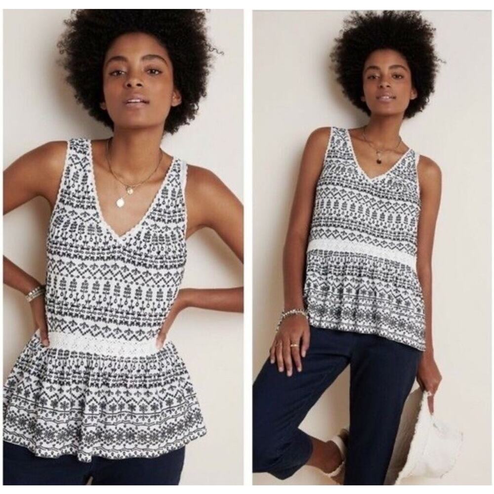 Maeve Anthropologie Cammie Embroidered Eyelet Peplum Tank Top Size M